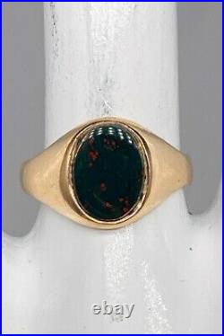 Antique Edwardian 1900s 3ct Natural Bloodstone 10k Yellow Gold Mens Ring Band