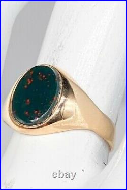 Antique Edwardian 1900s 3ct Natural Bloodstone 10k Yellow Gold Mens Ring Band