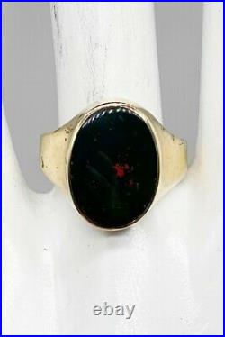 Antique Edwardian 1900s 7ct Bloodstone 8k Yellow Solid Gold Mens Ring Band