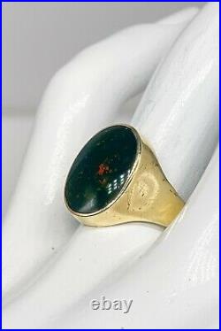 Antique Edwardian 1900s 7ct Bloodstone 8k Yellow Solid Gold Mens Ring Band