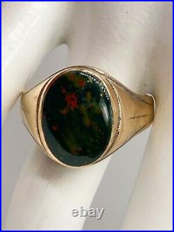 Antique Edwardian 1900s 8ct Bloodstone 14k Yellow Gold Mens Band Ring 6g