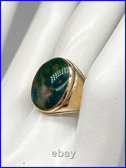 Antique Edwardian 1900s 8ct Bloodstone 14k Yellow Gold Mens Band Ring 6g
