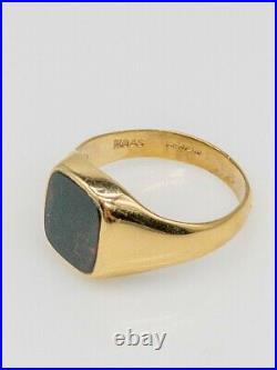 Antique Edwardian 1900s Signed HQ & S Bloodstone 9k Yellow Gold Mens Ring Band