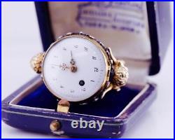 Antique French 18k Gold Enamel Mens Ring Watch Verge Fusee c1780's Angels Cherub