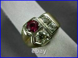 Antique Large 1.02 Old Mine Diamond & Ruby 14kt Two Tone Gold 3d Mens Gypsy Ring