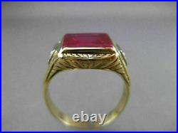 Antique Large Rubelite & Diamond Filigree 14kt Two Tone Gold Mens Ring #21786