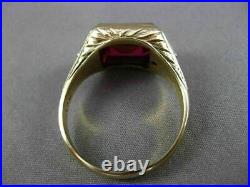 Antique Large Rubelite & Diamond Filigree 14kt Two Tone Gold Mens Ring #21786