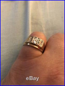 Antique Love Story Gold 10k Gold Ring Mens Pinky Ring. 15 Oz Diamonds Vintage