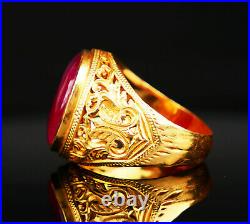 Antique Men Ring 8ct Ruby solid 23K Gold Ø US9 / 10.4 gr