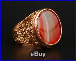 Antique Men Signet Ring solid 18K Gold Banded Red Onyx Ø US12.25 / 11.5gr