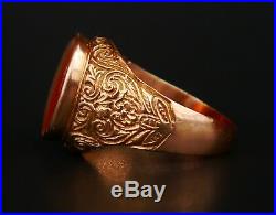 Antique Men Signet Ring solid 18K Gold Banded Red Onyx Ø US12.25 / 11.5gr