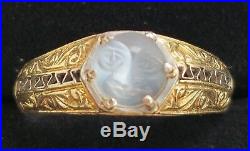 Antique Moonstone Man In The Moon 14k Gold Ring-Moonstone Jewelry-Estate Jewelry