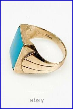 Antique RETRO 1940s 10ct Natural Turquoise 10k Yellow Gold Mens Ring Band 6g