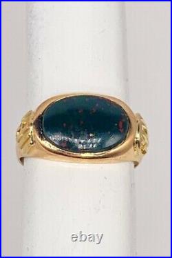 Antique Signed Bailey Bank & Biddle 5ct BLOODSTONE 14k Yellow Gold Mens Ring