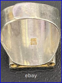 Antique Sterling And 18k Thin Veneer mexican mens Biker ring 1940s