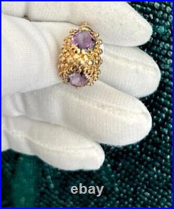 Antique Victorian 14K Solid Yellow Gold & Amethyst Snake Head Ring