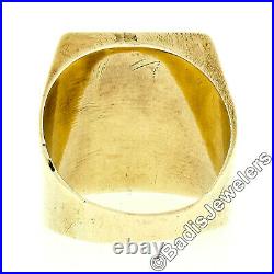 Antique Victorian 14k Gold Large Bold Rectangular Black Onyx Engraved Men's Ring