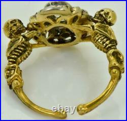 Antique Victorian 15k gold&2ct Diamond Memento Mori Skull&Skeletons mens ring