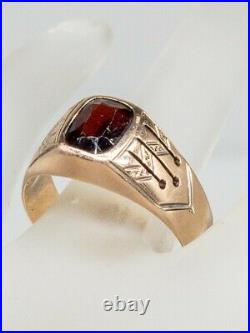 Antique Victorian 1870s 3ct Old Cushion Cut Garnet 8k Yellow Gold Mens Band Ring