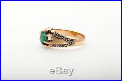 Antique Victorian 1870s $4000 1ct Colombian Emerald 10k Gold Mens Ring Band