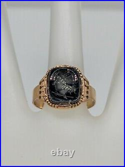 Antique Victorian 1870s SOLDIER ONYX CAMEO 14k Yellow Gold Mens Ring Band RARE