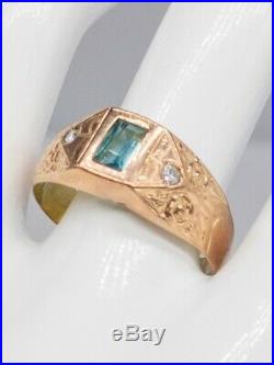 Antique Victorian 1880 $3400 1.20ct Colombian Emerald Diamond 14k Gold Mens Ring