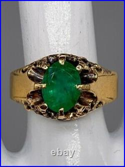 Antique Victorian 1880s $5000 3ct Colombian Emerald 14k Yellow Gold Mens Ring