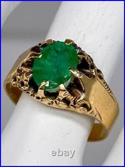 Antique Victorian 1880s $5000 3ct Colombian Emerald 14k Yellow Gold Mens Ring