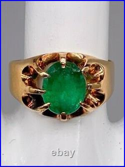 Antique Victorian 1880s $6000 3ct Colombian Emerald 14k Yellow Gold Mens Ring