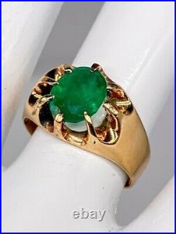 Antique Victorian 1880s $6000 3ct Colombian Emerald 14k Yellow Gold Mens Ring