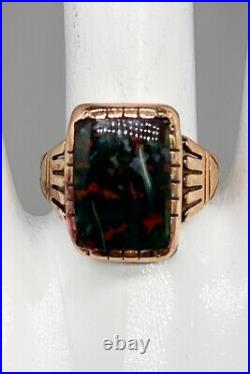 Antique Victorian 1880s 7ct Natural BLOODSTONE 14k Yellow Gold Mens Band Ring