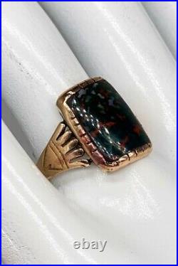 Antique Victorian 1880s 7ct Natural BLOODSTONE 14k Yellow Gold Mens Band Ring