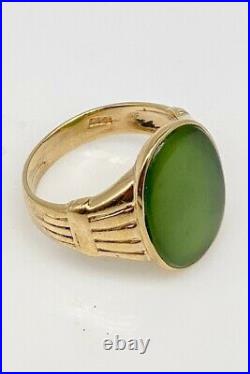 Antique Victorian 1890s $3000 12ct Natural Green Jade 10k Yellow Gold Mens Ring