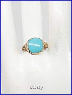 Antique Victorian 1890s 4ct Natural Turquoise 14k Yellow Gold Mens Band Ring