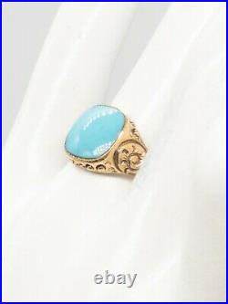 Antique Victorian 1890s 4ct Natural Turquoise 14k Yellow Gold Mens Band Ring