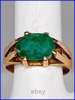 Antique Victorian 1890s $5000 4ct Colombian Emerald 14k Yellow Gold Mens Ring