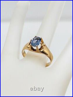 Antique Victorian $2400 1ct Natural Blue Sapphire 10k Yellow Gold MENS Band Ring