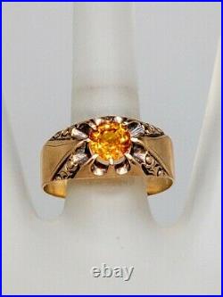 Antique Victorian $4000 1.25ct Natural Orange Sapphire 14k Yellow Gold Mens Ring