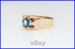 Antique Victorian $5000 1ct CERTIFIED NO HEAT Blue Sapphire 14k Gold Mens Ring