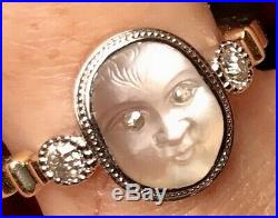 Antique Victorian Carved Moonstone Man In The Moon Moon Face Diamond & Gold Ring