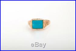 Antique Victorian DELTA 4ct Turquoise Gem 10k Yellow Gold Mens Ladies Band Ring