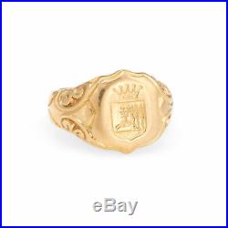 Antique Victorian Family Crest Signet Ring 18k Yellow Gold Vintage Mens Jewelry