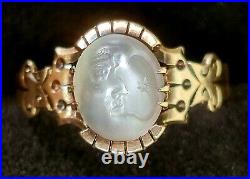 Antique Victorian Man In The Moon Moonstone 10k Gold Ring-1800's Estate Jewelry
