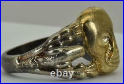 Antique Victorian Memento Mori Skull&Snakes vermeil Sterling silver mens ring