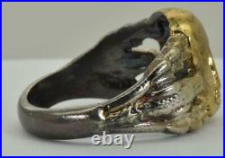 Antique Victorian Memento Mori Skull&Snakes vermeil Sterling silver mens ring