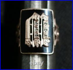 Antique Victorian Mens 14k Rose Gold Onyxdiamondenamel M Or W Initial Ring