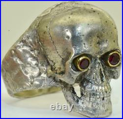 Antique Victorian antique silver, gold&Rubies Skull Memento Mori large mens ring