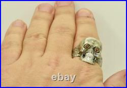Antique Victorian antique silver, gold&Rubies Skull Memento Mori large mens ring