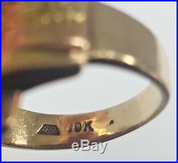 Antique Vintage 10K Gold Men's Ring Art Deco Diamond Ruby Glass Size 8.5 7.8grm