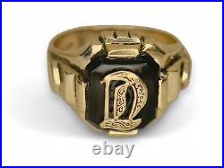 Antique Vintage 10k Black Onyx Signet Letter D Men's Ring Size / Grams